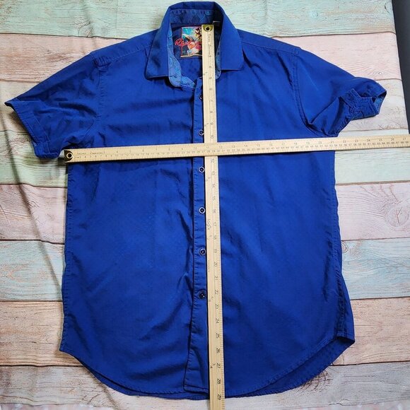 Robert Graham Blue Short Sleeve Button-Up Shirt, Men's Medium - Picture 8 of 11